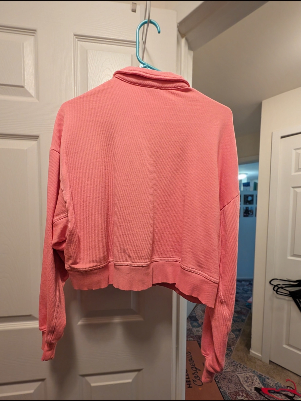 Anthropologie Weekend Brunch Club Light Pink Cropped Polo Sweatshirt - Picture 2 of 2